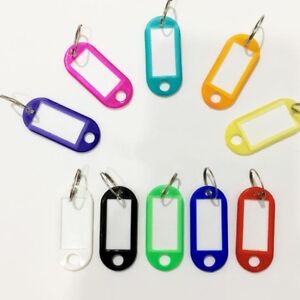 100x Schlüsselschilder zum Beschriften Farbig Plastik Anhänger Schlüsselanhänger 