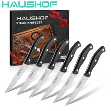 HAUSHOF 6PCS Steak Knives Set Stainless Steel Knives Serrated 9" Full Tang Knife