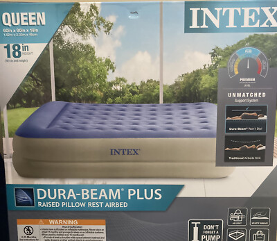 Queen Intex 18'' Dura-Beam Air Mattress Raised Pillow Rest Air Bed 60x80 NEW