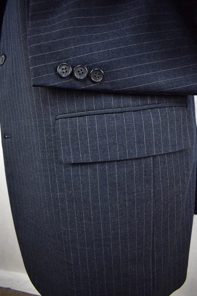 Traje Southwick 1976-1994 lana a rayas azul 3/2 rollo dos piezas talla: 44L Foto 4 de 4