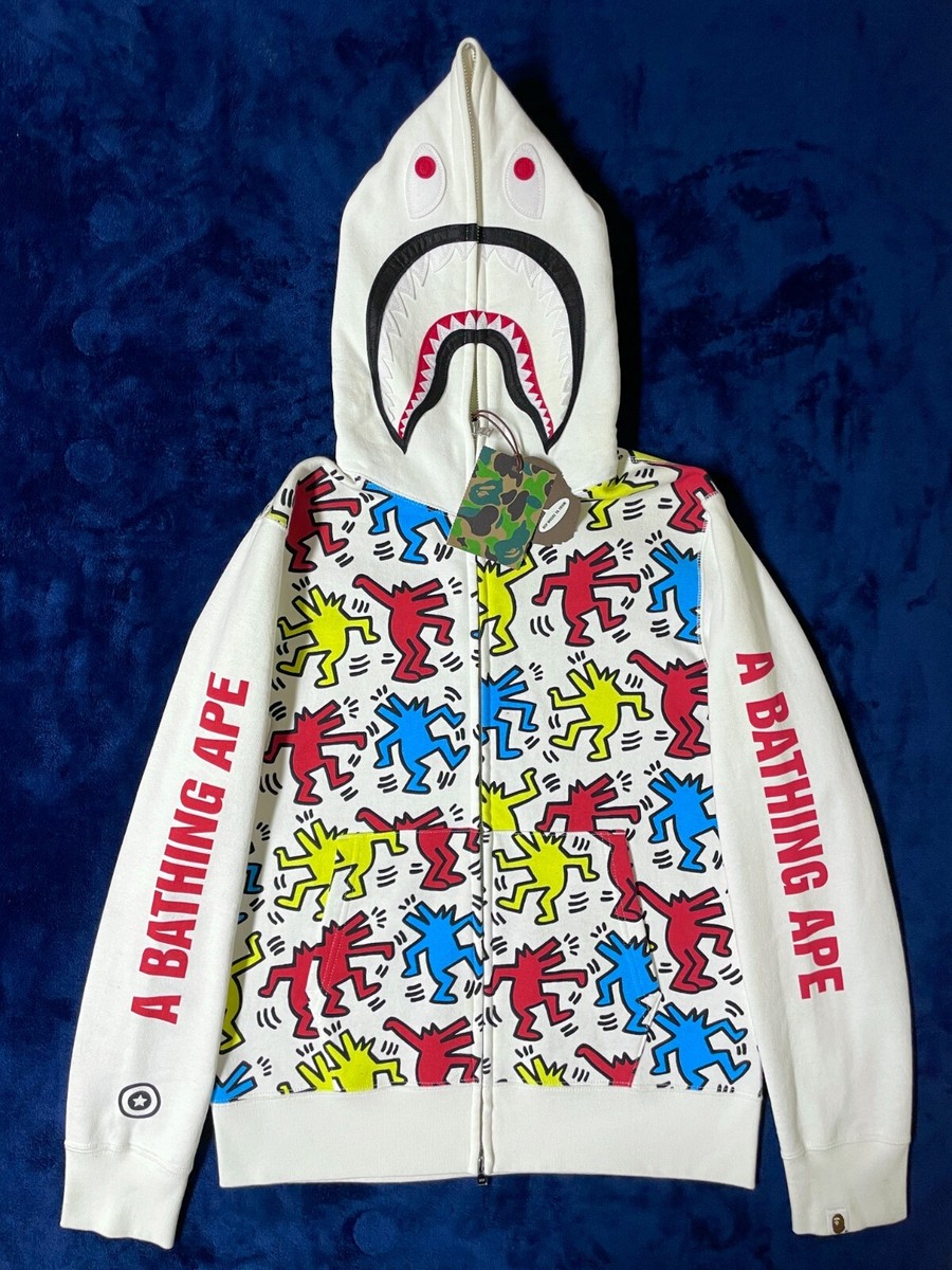 Bape X Keith Haring Shark Full Zip Hoodie Size M