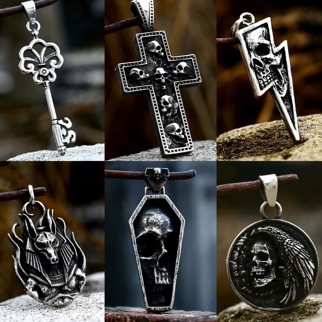 Mens Punk Gothic Silver Skull Cross Coffin Pendant Necklace Mens Punk Gothic Silver Skull Cross Coffin Pendant Necklace