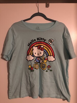 Hello Kitty by Sanrio Rainbow Bike Teal Short Sleeve T-Shirt Size