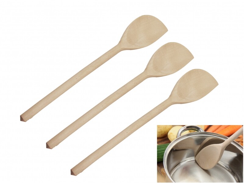 3 x 12"" WOODEN SCRAPER SPOON WITH CORNER HARD DURABLE BEECHWOOD
