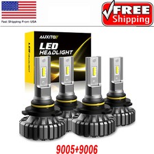 Combo 9005 9006 Iced Blue 6000k Cob Led Headlight Kit Bulbs High Low Beam 4pcs