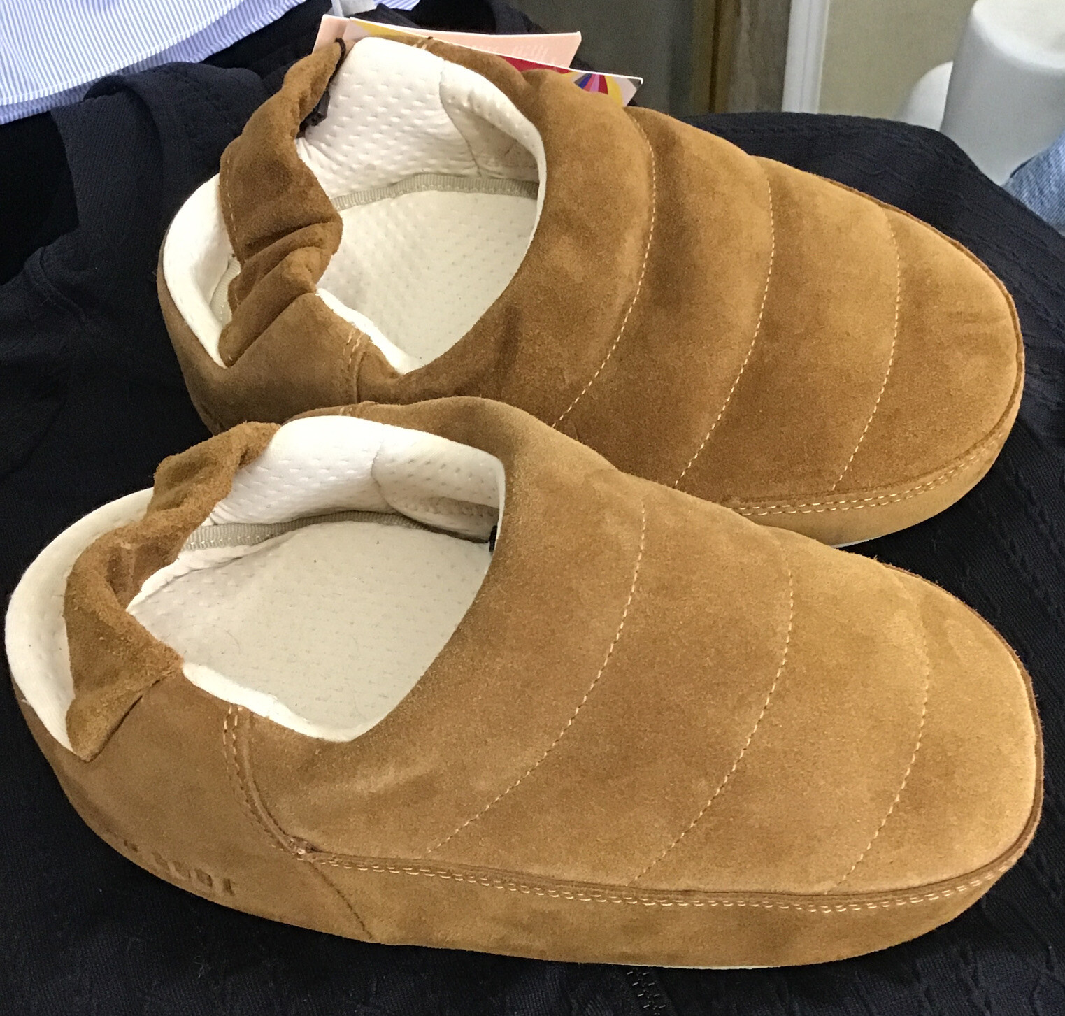 SAOLA Moon Boot Ciabatta Cognac Scamosciato Punta Tonda Slingback Suola Gomma Imbottita Nuova 5 6