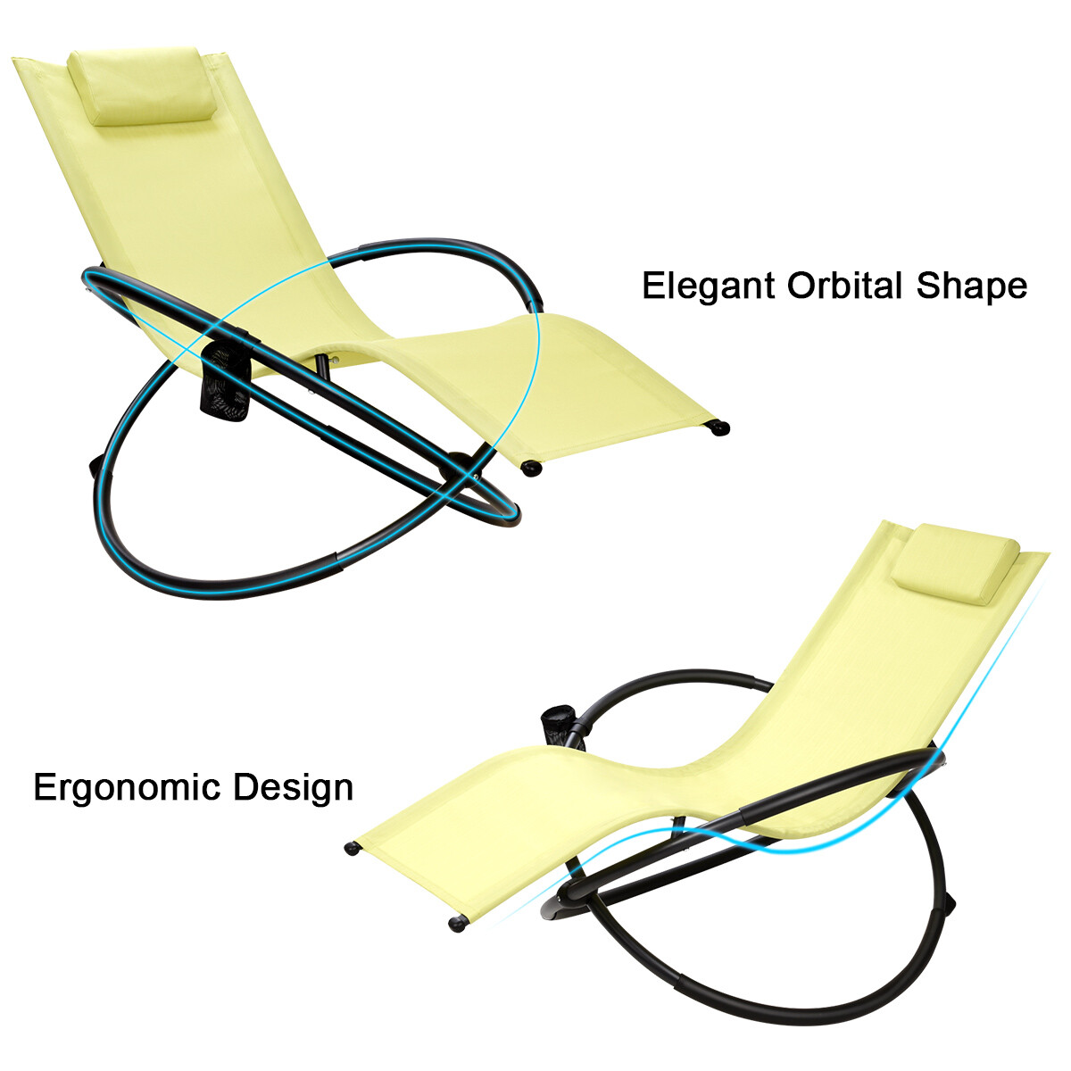 Outdoor Rocking Chair ZeroGravity Orbital Rocker Lounger with Head