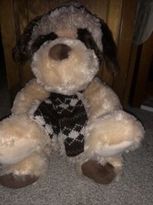 HugFun International Stuffed Plush Puppy Dog Doggie Tan Brown Hat  Scarf