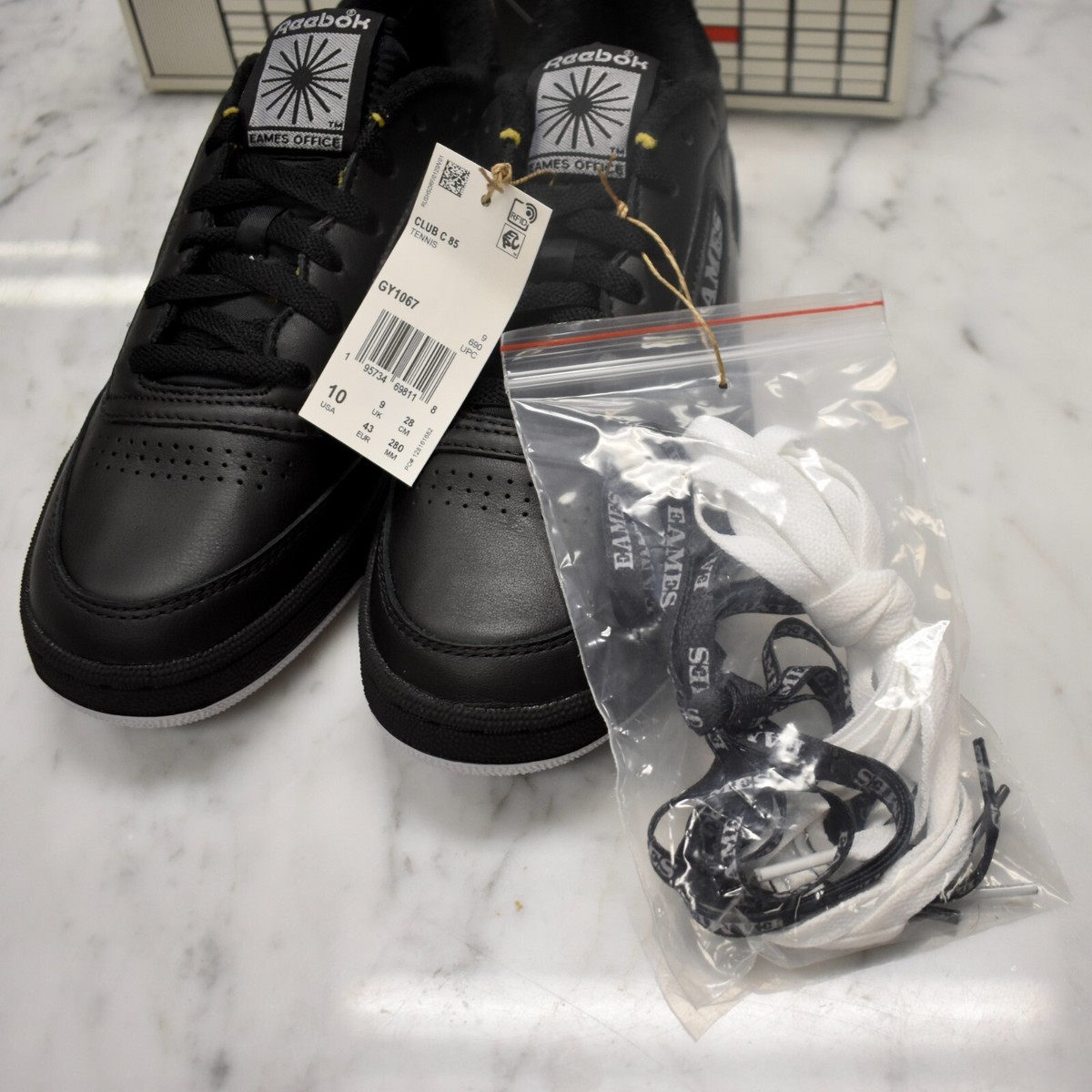 NWT Reebok EAMES House Club C 85 Black Leather Mens Sneaker 