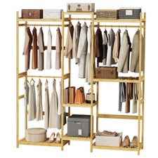 Offener Kleiderschrank Holz & Bambus Kleiderständer Garderobe mit Kleiderstange