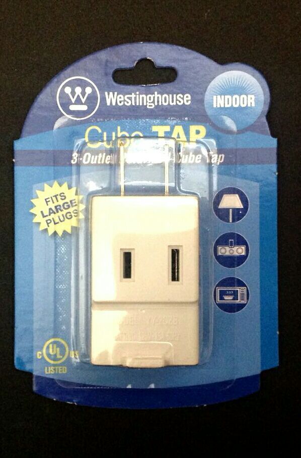 10 X 3-Outlet Polarized Cube Tap-UL Listed-Fits Large Plugs-Indoor Use