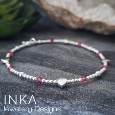 925 Sterling Silber Perlen Stapelarmband mit rosa Swarovski Perlen von INKA