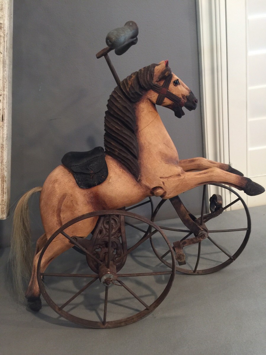 Antique Toy Tricycle Horse Hand carved Wood/iron Decorative | eBay