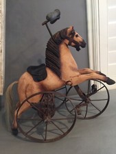Antique Toy Tricycle Horse Hand carved Wood/iron Decorative
