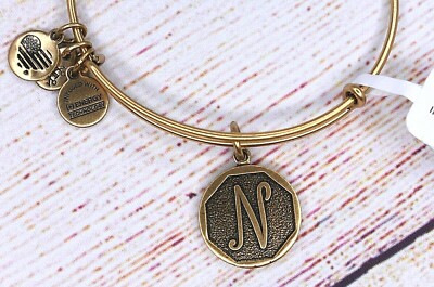 NEW NWT Alex and Ani Letter Initial N Charm Bangle Gold Bracelet 