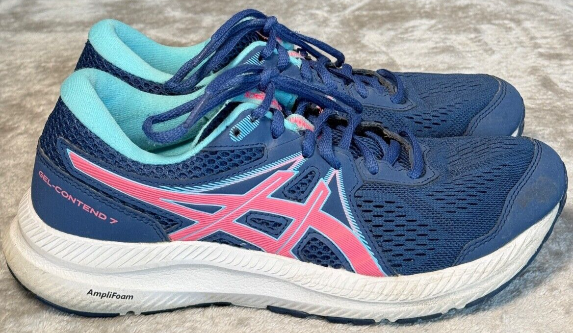 ASICS Gel Contend 7 Women's Blue Pink Running Shoes Size 8