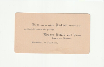 Eduard Helms Agnes Brammer Danksagung Hochzeit Watenbüttel 1922
