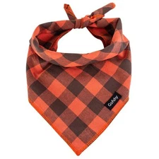 Dog Bandana Fall Small-Orange Brown Dog Scarf Buffalo Plaid Printing Adjustab...