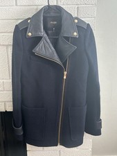 Maje Navy 100 Virgin Wool and Leather Trim Moto Jacket, Women's Size 36 US S