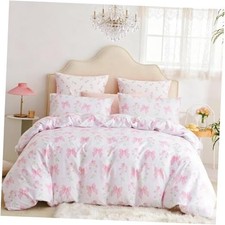 Duvet Cover Full 3Pcs Pink Floral Bow Bedding Full 79" x 90" Pink Bow Jfs752