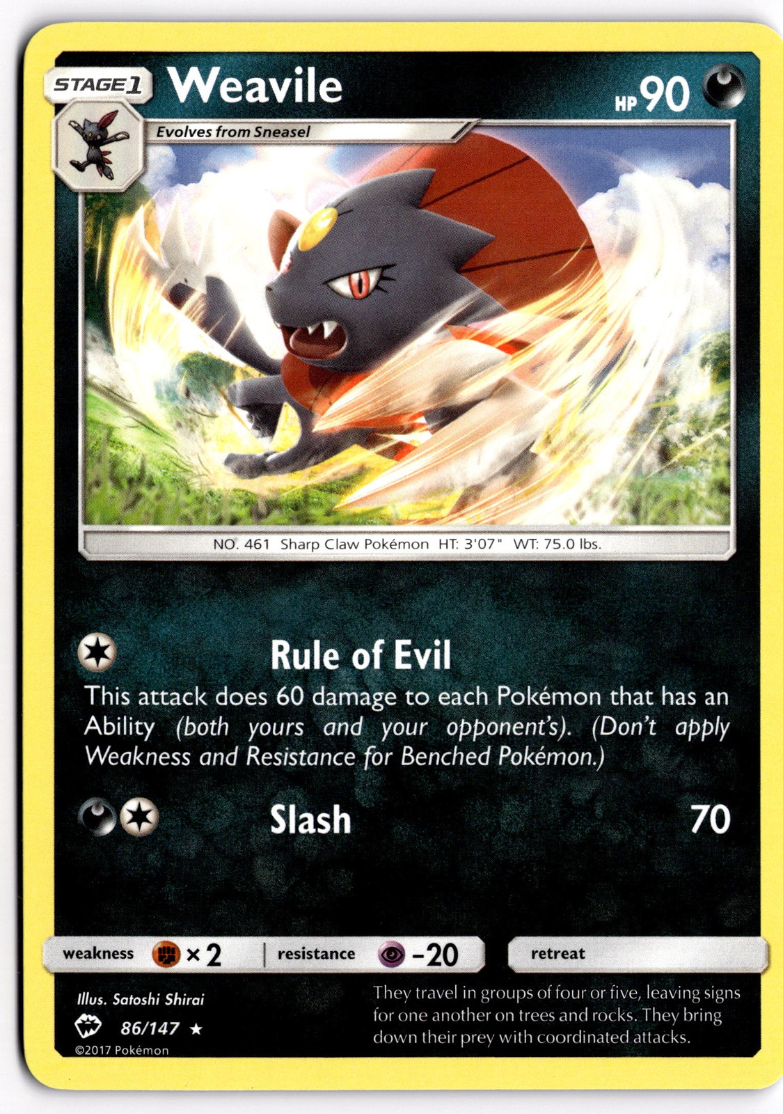 Pokemon TCG Weavile 86/147 SM - Burning Shadows Rare NM