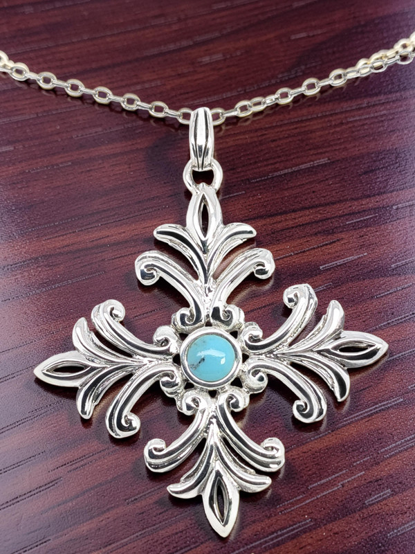 VINTAGE STERLING SILVER DESIGNER BARSE TURQUOISE PENDANT 18.5" NECKLACE #8089