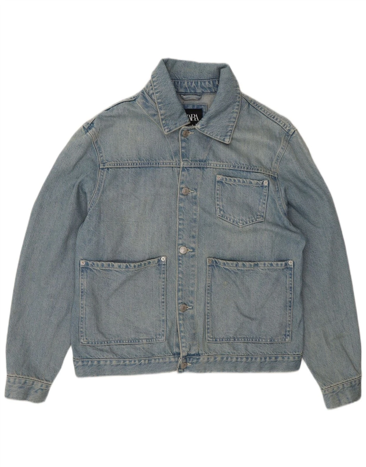 Zara Mens Denim Jacket UK 38 Medium Blue Cotton AE17