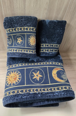 90's Vintage Celestial Sun and Moon 3-Piece Bath Towel Set By Spring Maid