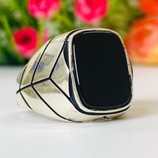 Black Onyx flate Cut Gemstone With 925 Sterling Silver Ring For Men's all sizes