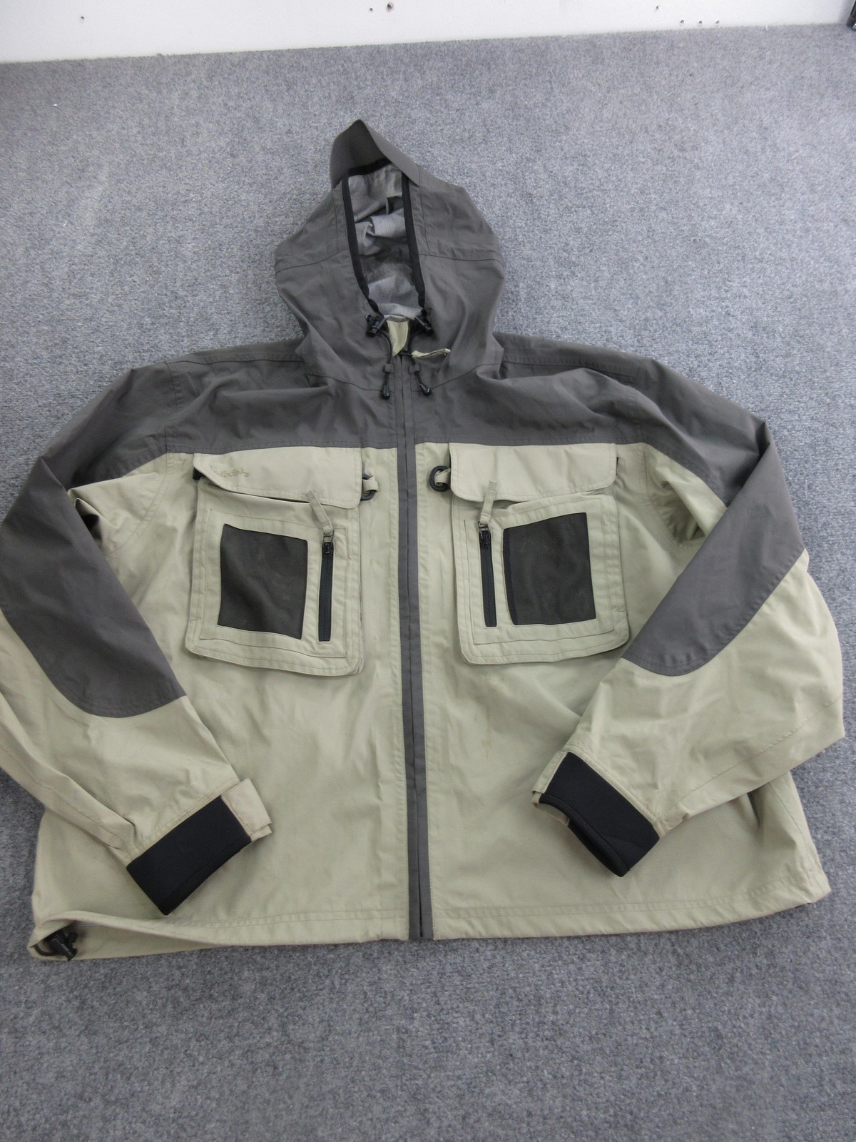 Cabela's Jacket Mens XL Beige Hooded Rain Fishing Shell Full