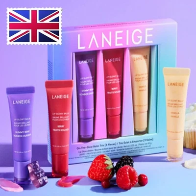 LANEIGE On the Glow Lip Balm Trio 10g each in Berry, Gummy Bear, Vanilla BOXED