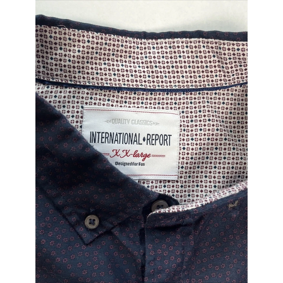 International Report Mens XXL Button Down Shirt Navy Red Micro Dot Long Sleeve - Image 2 of 4