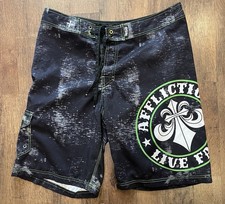 Affliction Board Shorts Men  s 36 Black Live Fast Swim Trunks MMA Surf Logo