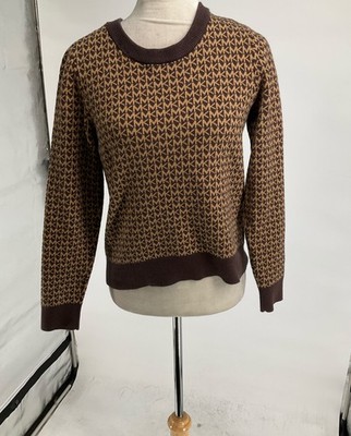 MICHAEL Michael Kors Brown Two Tone Patterned Crewneck Sweater Size S