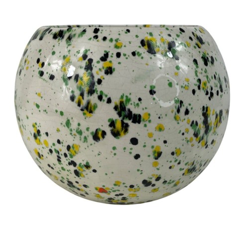 Vintage Arnels Speckled Ceramic Planter Pot Black Yellow Green Splatter Glaze - Picture 2 of 13