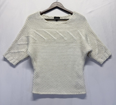 Bebe Sweater Women Small Cream Cable Knit Acrylic Metallic Batwing Dolman Sleeve