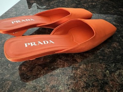 Prada Orange Tangerine Rubber Flat Mules PRADA Modellerie Satin Mules Orange Arancio EU 36/6 US  main image 2