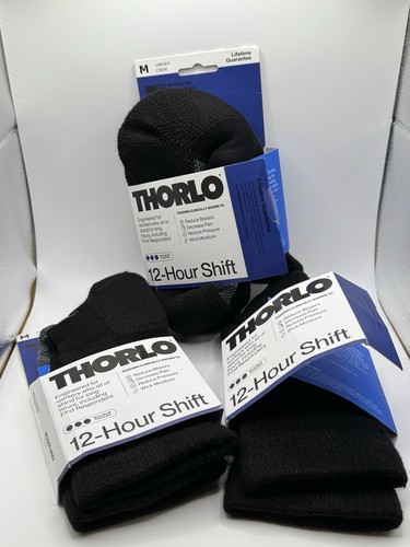3 Thorlo Unisex 12-Hour Shift Lack Max Cushion Mid Calf Socks Size Medium (READ)
