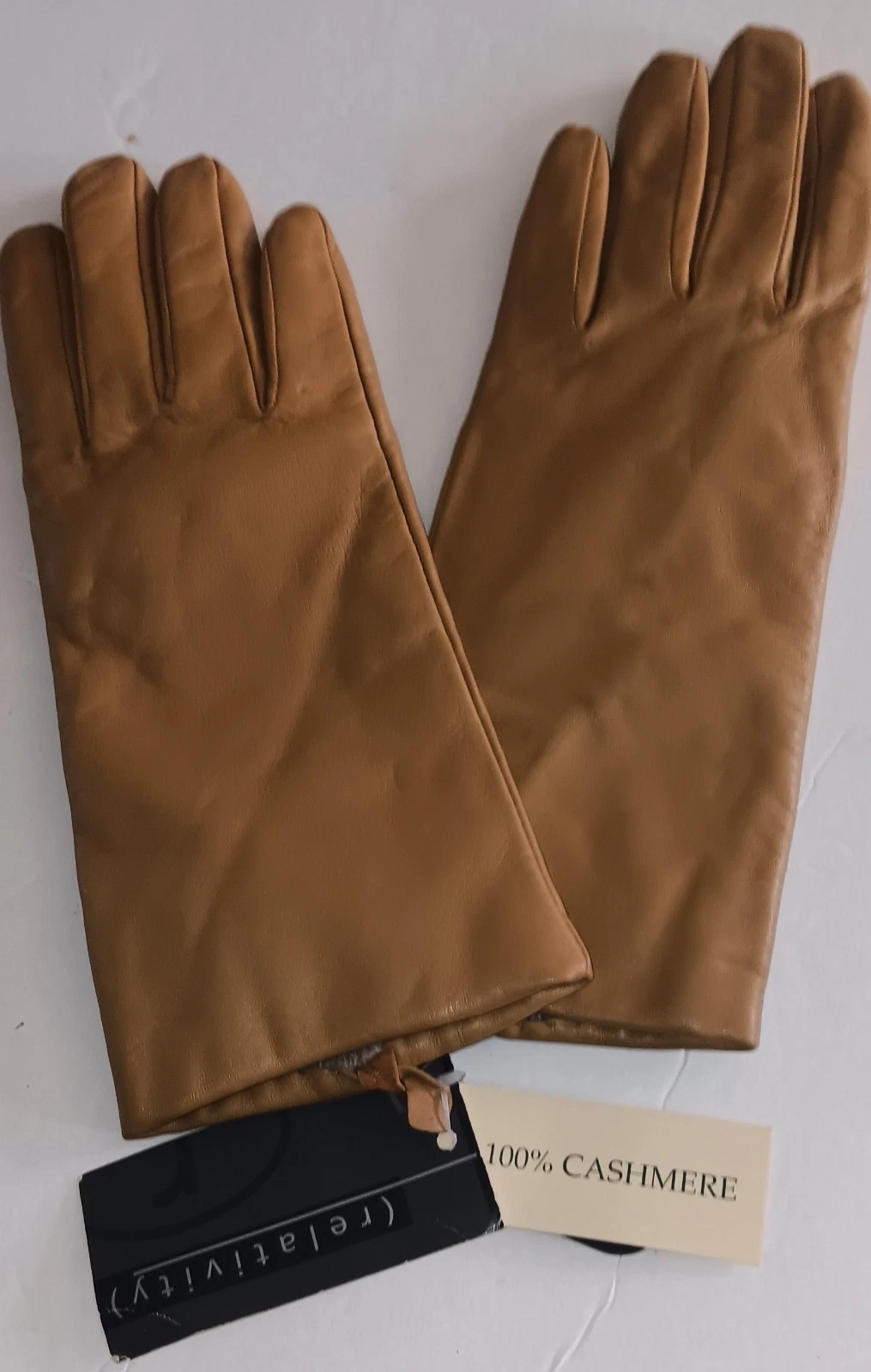 Women's 100% Cashmere Lined, Leather Gloves , XLARGE, Camel.