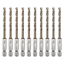 10pcs Drill Bit 9/64" Gold Oxide M35 HSS Twist Drill Bit with 1/4" Hex Shank