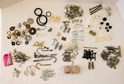 #ad 4.5 Lbs Asstd Pieces of Hardware Incl Washers Hooks Bolts Brackets Nuts EUC $10.00