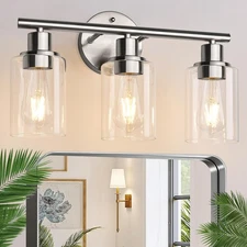 3-Light Bathroom Light Fixtures, Brushed Nickel Vanity Light, Farmhouse Wall ...