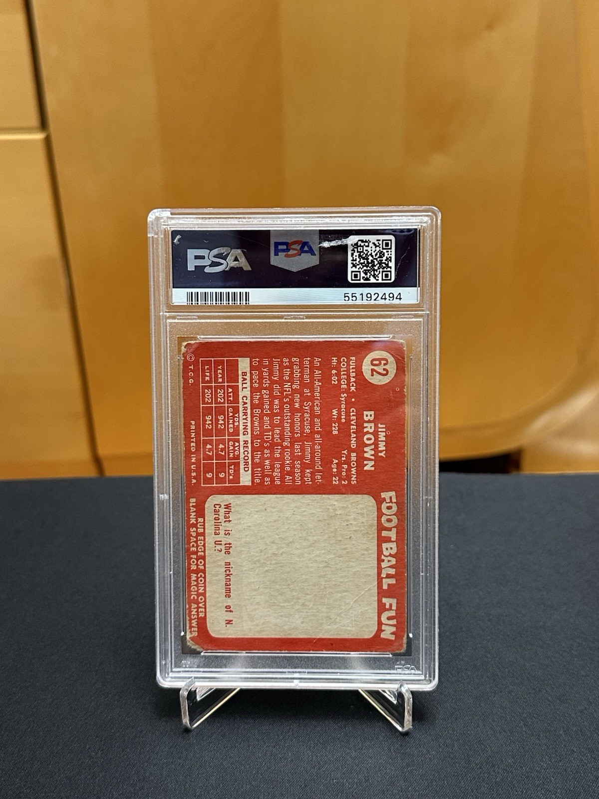 1958 TOPPS JIM BROWN #62 FR PSA 1.5 - rare Rookie RC Card view 2