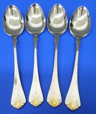 4 - Yamazaki CARA Gold Accent Plume Glossy Stainless Japan Flatware TEASPOONS