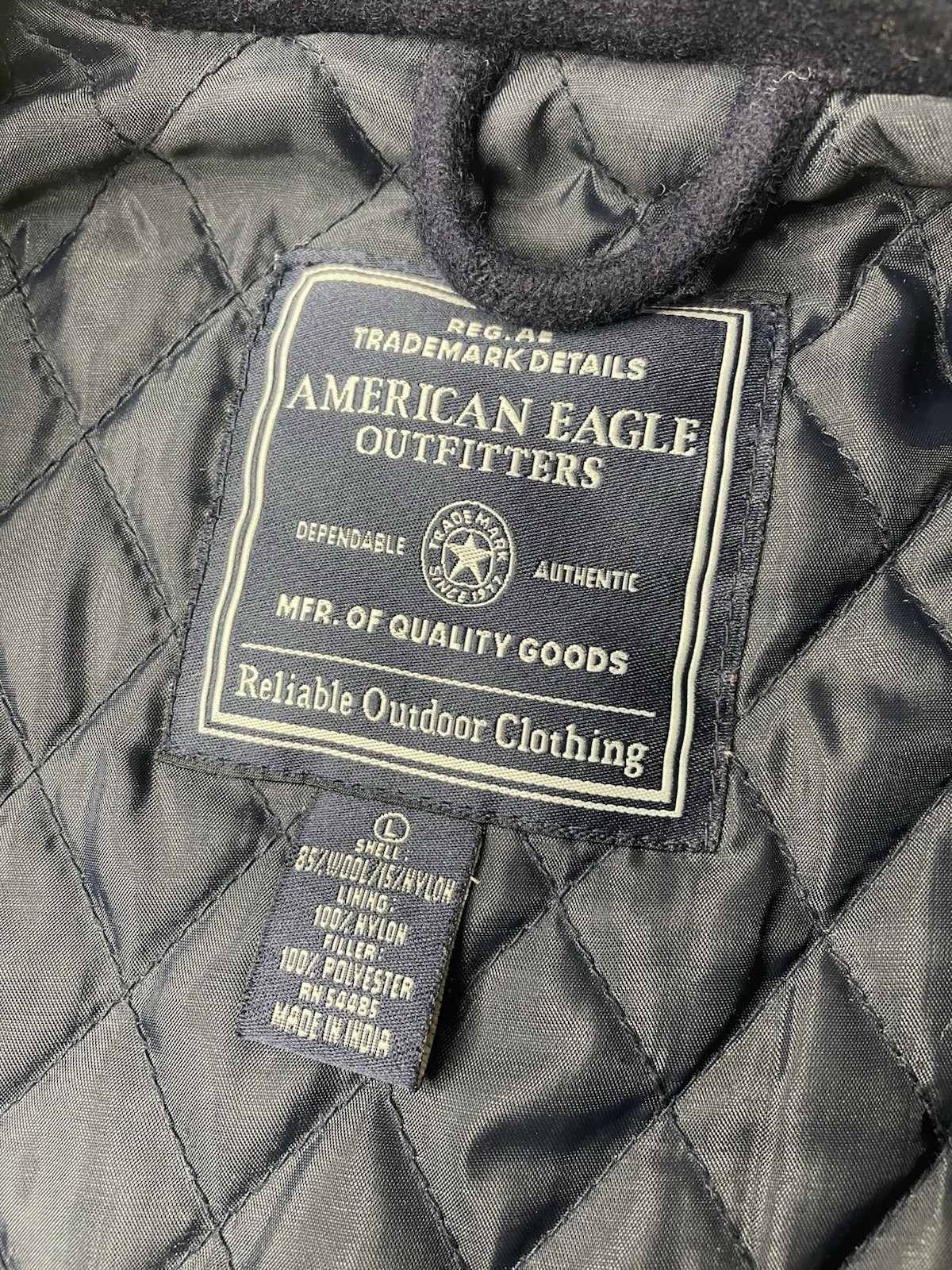 American Eagle Wool Blend Peacoat Button Front Blue Insulated Coat Men’s Size: L