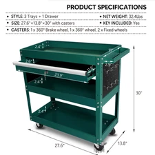 3 Tier Rolling Tool Cart, Heavy Duty Utility Cart Tool Organizer With Storage Dr