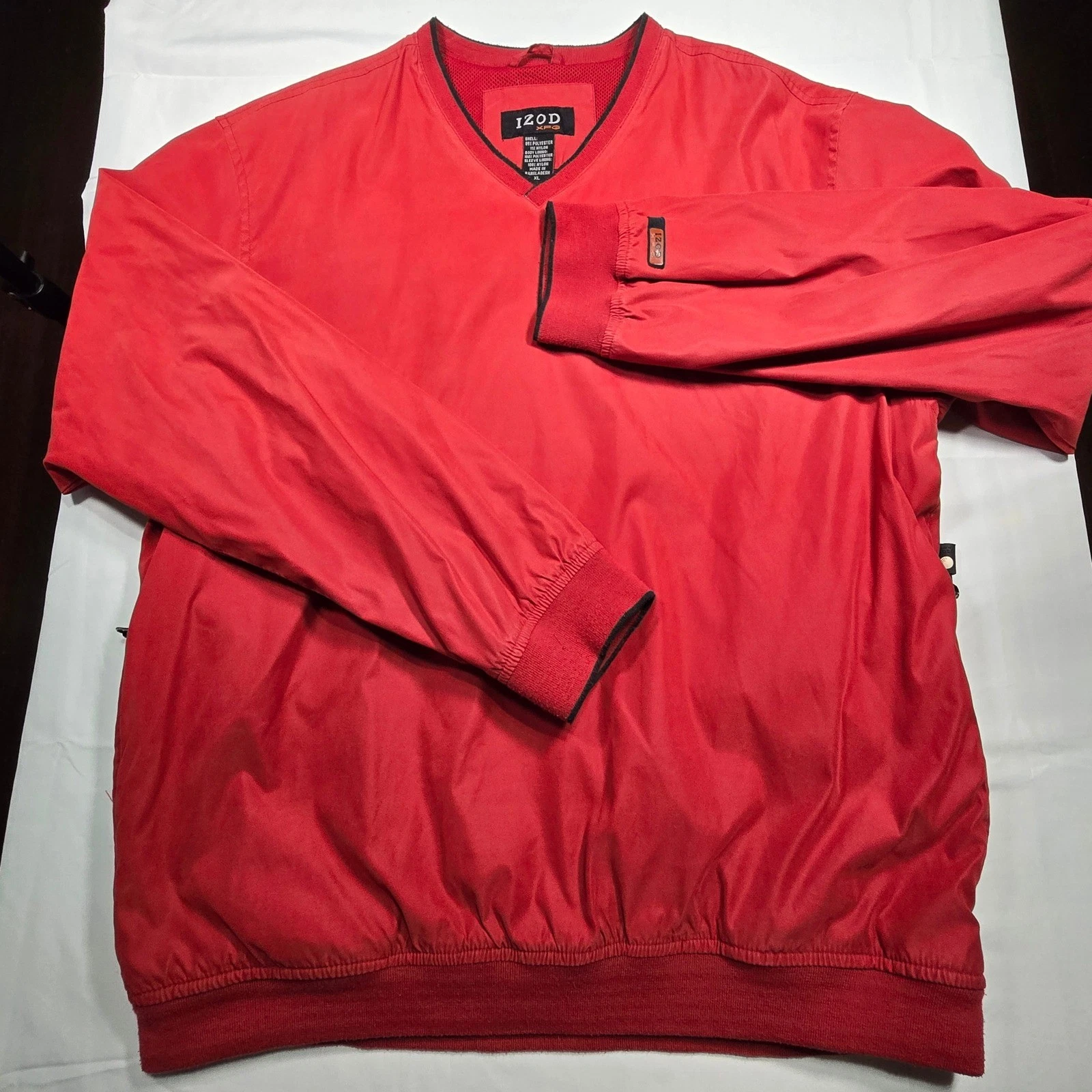 IZOD Golf Mens XL Red V-Neck Windbreaker Pullover Jacket Mesh Lined XFG