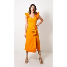 Ulla Johnson Isabella Dress in Marigold Knit Stretch Ruffle Size L NEW