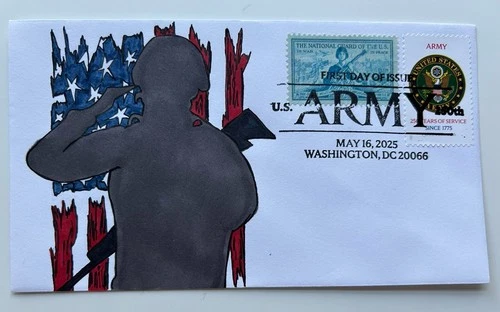 2025 Army 250th FDC Hand Painted Drawn Cachet 1953 National Guard 3c #1017
