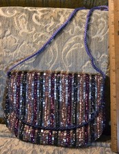 Vintage Walborg Beaded Evening Purse Silver Purple Pink Glam
